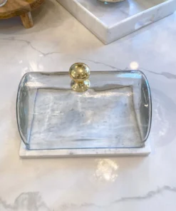 Inspire Me! Home Decor Marble Cake Platter With Metallic Handled Glass Dome (2 Colored Handles)