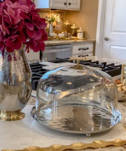 Inspire Me! Home Decor Glass Cake Dome With Gold Mosaic Handle