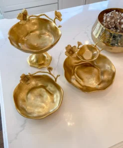 Inspire Me! Home Decor Two Tier Chip And Dip Gold Floral Bowl
