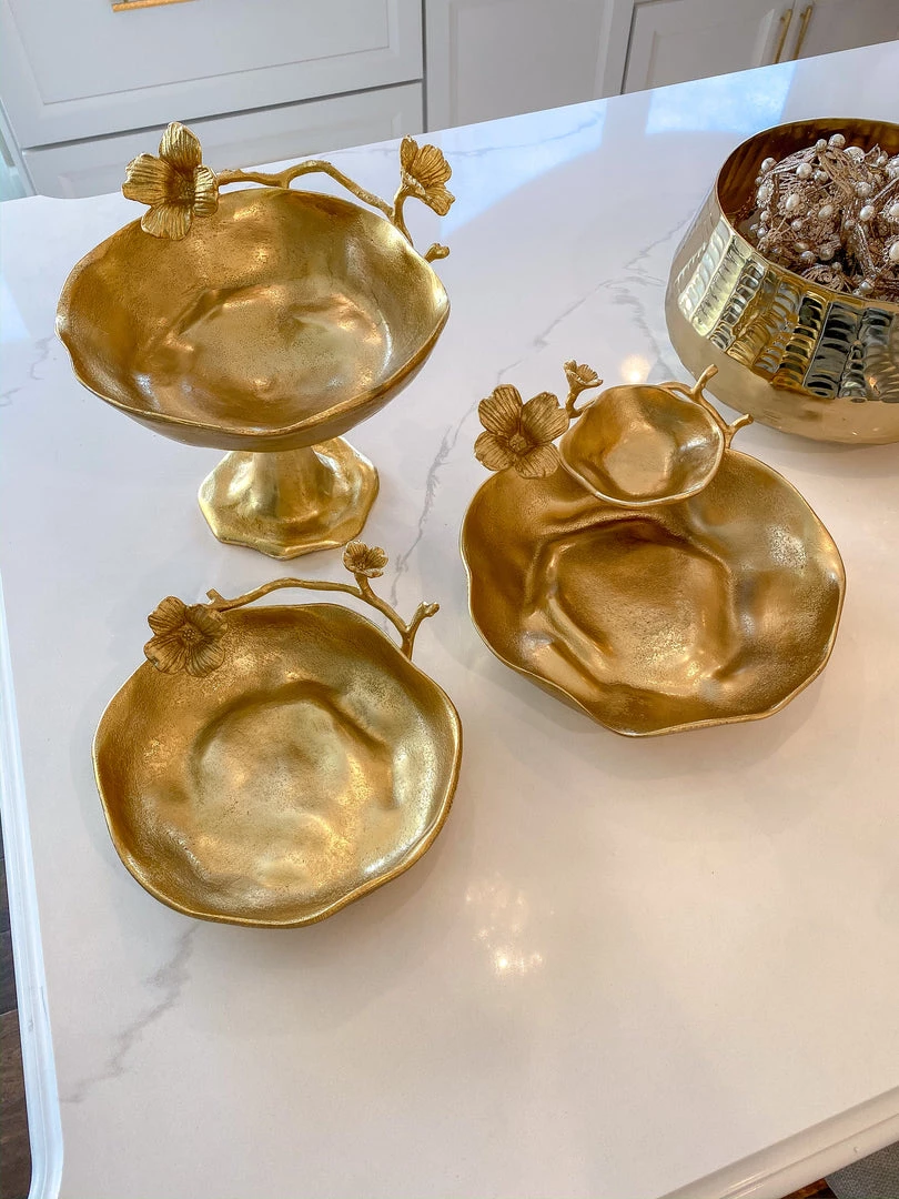 Inspire Me! Home Decor Two Tier Chip And Dip Gold Floral Bowl