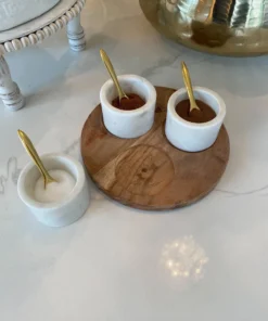 Inspire Me! Home Decor Set Of 3 Marble Spice Bowls W/ Gold Spoons And Wood Base