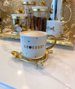 Inspire Me! Home Decor "Homebody" Gold & White Tile Mug