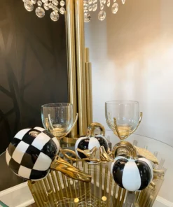 Inspire Me! Home Decor Extra Mini Black And White Stripped Pumpkin With Gold Curved Stem