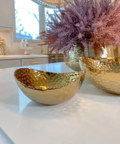 Inspire Me! Home Decor Gold Oval Hammered Porcelain Bowl