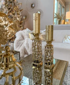 Inspire Me! Home Decor Gold Candle Holder With Dimensional Cut Out Design (2 Sizes)
