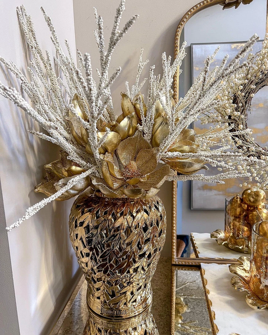 Inspire Me! Home Decor Gold Glittered Magnolia Stem