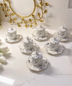 Inspire Me! Home Decor Gold Marbled Hexagon Espresso Tea Set Of 6