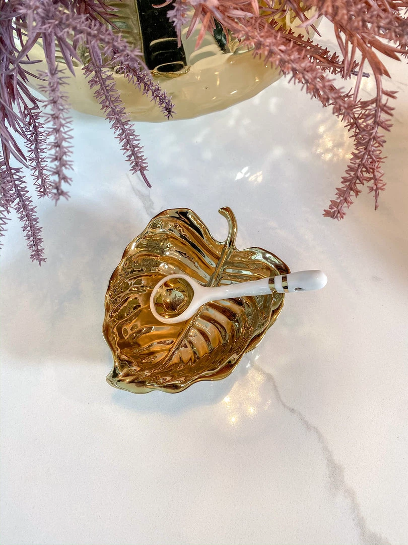 Inspire Me! Home Decor Gold Leaf Snack Bowl And Spoon Set