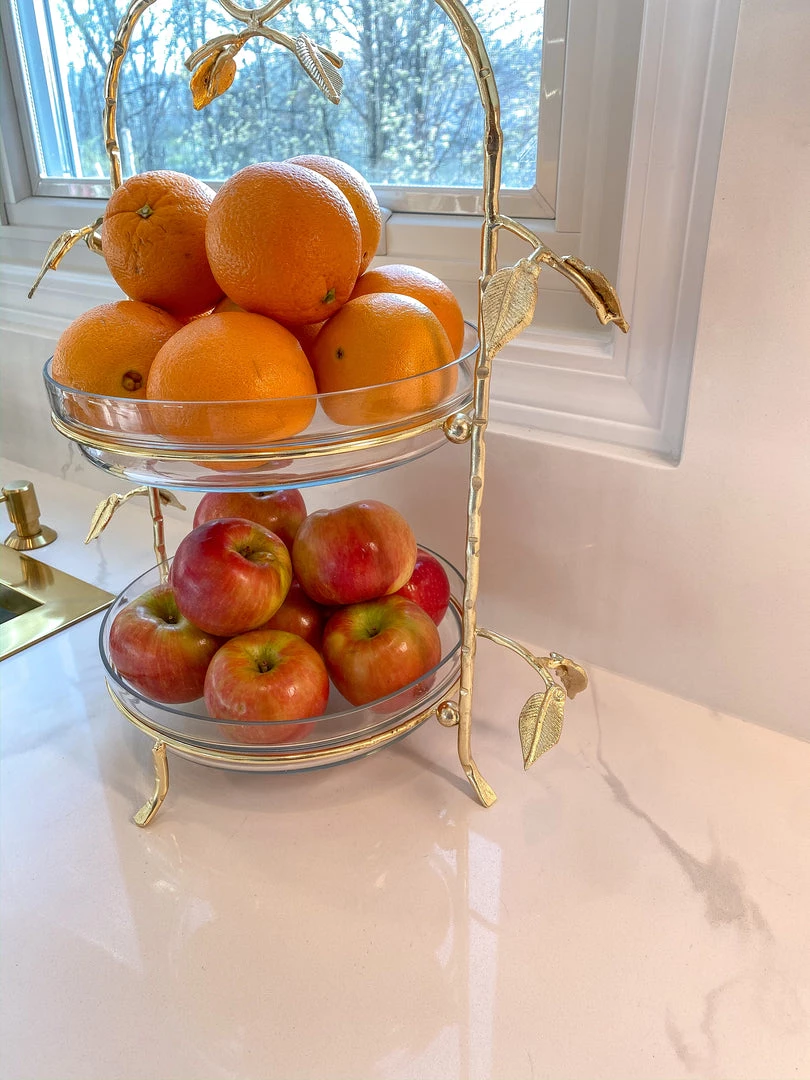 Inspire Me! Home Decor Two-Tiered Gold Leaf Serving Display