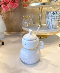 Inspire Me! Home Decor White Honey Bee Jar With Wood Dipper