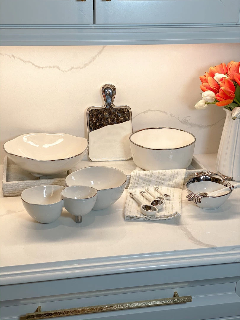 Inspire Me! Home Decor Silver And White Footed Bowl
