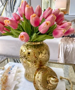 Inspire Me! Home Decor Gold Patterned Mini/Miniature Ginger Jar