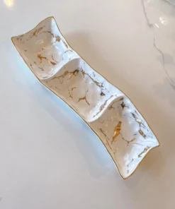 Inspire Me! Home Decor 3 Section Metallic Gold Marble Print Dish