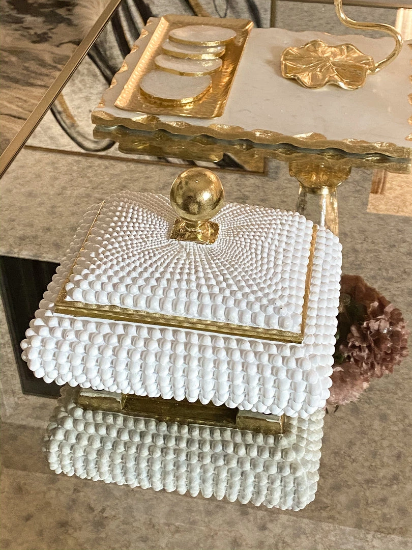 Inspire Me! Home Decor Cream Studded Box W/ Gold Detailing