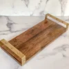 Inspire Me! Home Decor Long Wooden Tray With Gold Beaded Handles