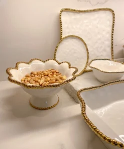 Inspire Me! Home Decor Gold And White Beaded Pedestal Bowl