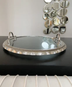 Inspire Me! Home Decor Large Round Glass Tray With Silver Handles And Ruffled Edge