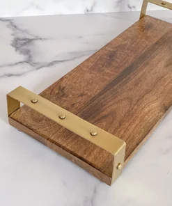 Inspire Me! Home Decor Long Wooden Tray With Gold Beaded Handles