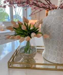 Inspire Me! Home Decor Clear Glass Vase With Champagne Gold Patterned Base