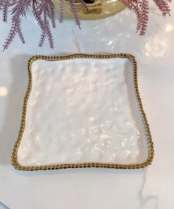Inspire Me! Home Decor Gold And White Beaded Square Platter