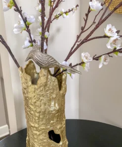 Inspire Me! Home Decor Gold Metal Tree Trunk Vase With Silver Bird