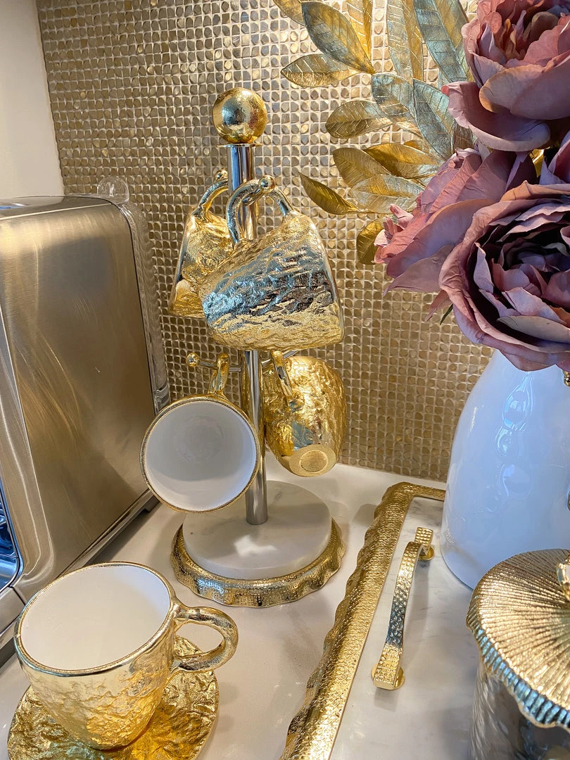 Inspire Me! Home Decor Coffee Mug Holder With Marble Base Gold