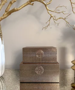 Inspire Me! Home Decor Bronze/Gold Faux Leather Boxes (Set Of 2)