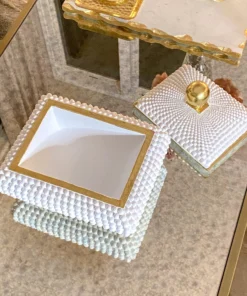 Inspire Me! Home Decor Cream Studded Box W/ Gold Detailing