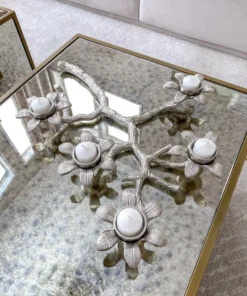 Inspire Me! Home Decor Silver Flower Branch 5 Tealight Candle Holder