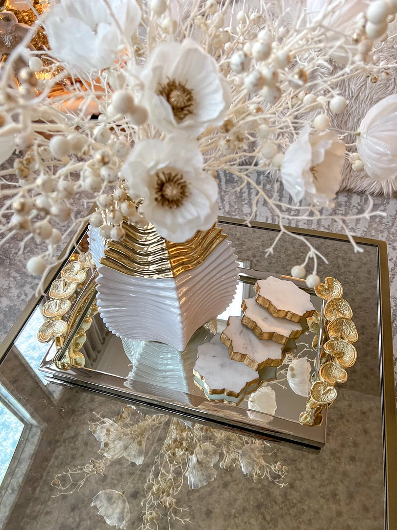 Inspire Me! Home Decor Rectangular Mirror Tray With Silver Border And Gold Leaf Design (2 Sizes)