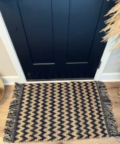 Inspire Me! Home Decor Black And Tan Chevron Fringed Rug PILLOWS, RUGS, & THROWS