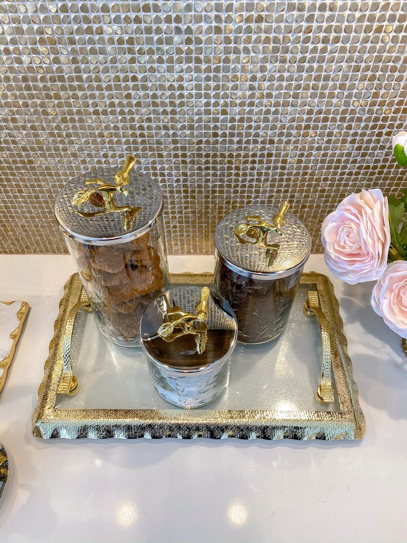 Inspire Me! Home Decor Hammered Glass Canister W/ Gold Bird Lid ( 3 Sizes Available)