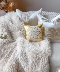 Inspire Me! Home Decor Metallic Gold With White Snowflake Design Pillow