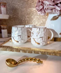 Inspire Me! Home Decor Metallic Gold Marble Print Mug With Hammered Texture