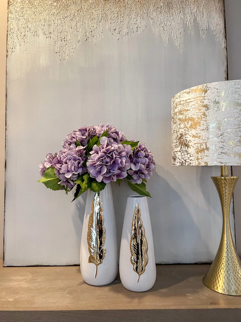 Inspire Me! Home Decor White Ceramic Vase With Gold Leaf Design (3 Sizes)