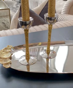 Inspire Me! Home Decor Silver Oval Tray With Gold Floral Handles