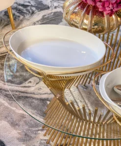 Inspire Me! Home Decor Oval Porcelain Serveware With Metal Base (2 Colors)