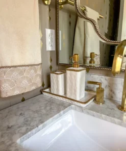 Inspire Me! Home Decor White & Gold Beaded Vanity Collection (3 Items) Each Sold Individually