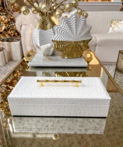 Inspire Me! Home Decor White Faux Leather Lidded Box With Gold Handle
