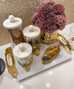 Inspire Me! Home Decor Marble Tray With Gold Lava Handles