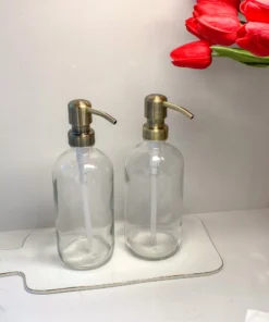 Inspire Me! Home Decor KITCHEN Clear Glass Soap Dispenser W/ Brass Finish Pump