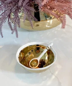 Inspire Me! Home Decor Gold And White Snack Bowl And Spoon Set