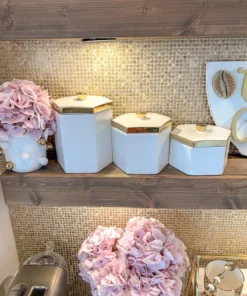 Inspire Me! Home Decor White And Gold Ceramic Jars With Lids (3 Sizes)