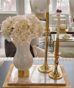 Inspire Me! Home Decor White Glass Vase With Gold Metal Base