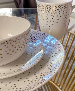 Inspire Me! Home Decor Polka Dot Detailed White 16 Piece Dining Set KITCHEN