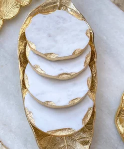 Inspire Me! Home Decor Gold Bordered Round Marble Coasters