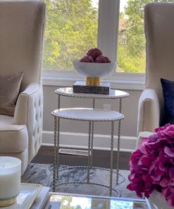 Inspire Me! Home Decor Large White Glass Gold Footed Bowl