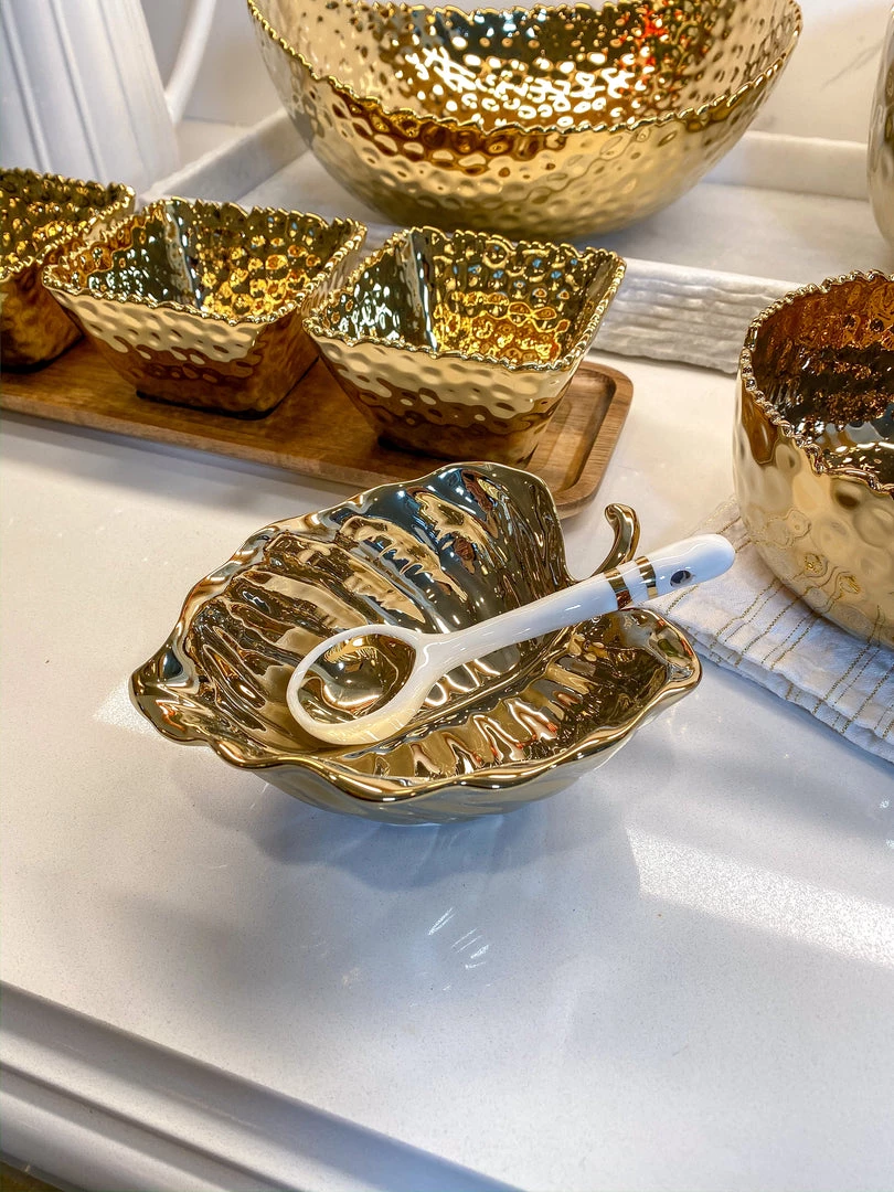 Inspire Me! Home Decor Gold Leaf Snack Bowl And Spoon Set