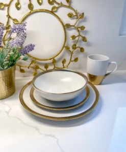 Inspire Me! Home Decor Gold And White 4 Piece Place Setting