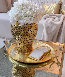 Inspire Me! Home Decor Large Gold Hammered Decorative Tray With Silver Birds